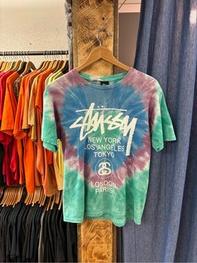 Stussy men’s Tie-Dye Graphic Tee - Blue, Purple & Green